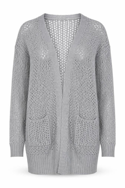 Dip Women's Grey Open Knit Long Sleeve Cardigan Size L