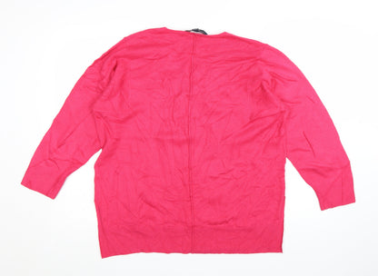French Connection Women's Pink V-Neck Cotton Jumper Size M