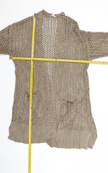 Dip Women Beige Open Knit Long Sleeve Cardigan L Lightweight