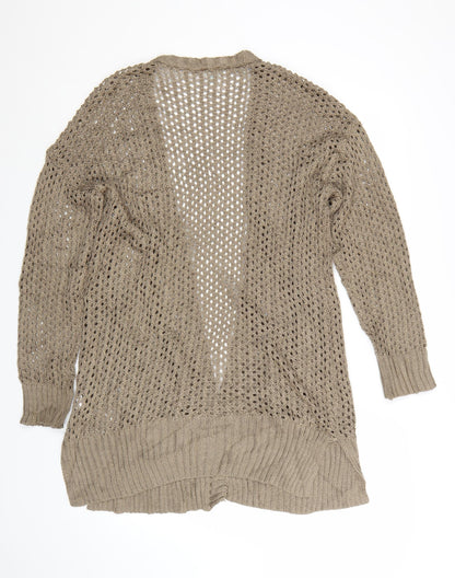 Dip Women Beige Open Knit Long Sleeve Cardigan L Lightweight