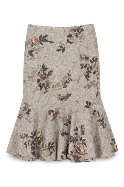 Precis Petite Women's Beige Floral Wool Blend Flared Skirt UK 10