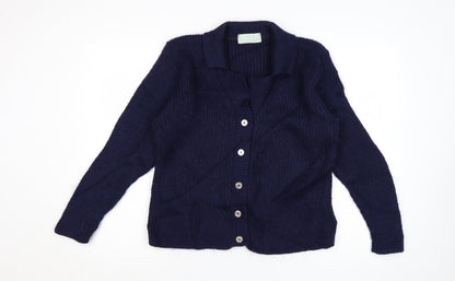 The Edinburgh Collection Women's Blue Wool Collared Cardigan S