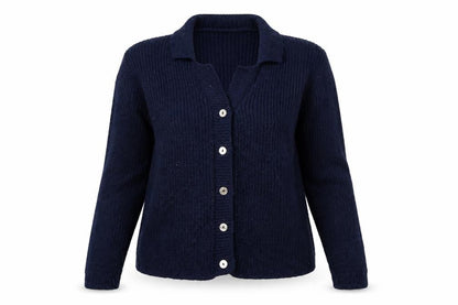 The Edinburgh Collection Women's Blue Wool Collared Cardigan S