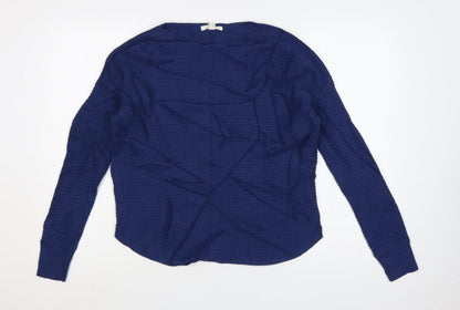 White Stuff Women's Blue Cotton Waffle-Knit Jumper UK 8
