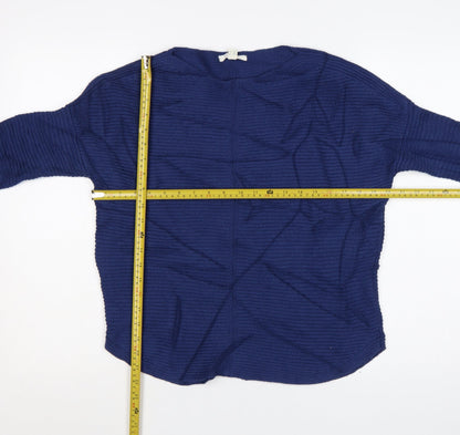 White Stuff Women's Blue Cotton Waffle-Knit Jumper UK 8