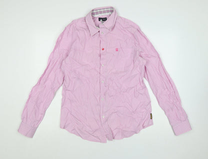 Armani Jeans Men's Pink Striped Long Sleeve Cotton Shirt XL Regular Fit
