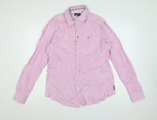 Armani Jeans Men's Pink Striped Long Sleeve Cotton Shirt XL Regular Fit