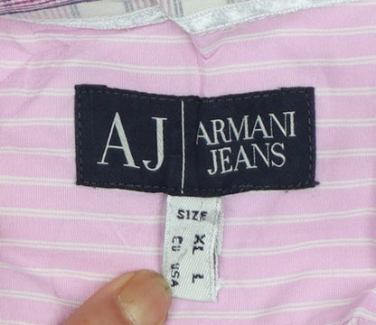 Armani Jeans Men's Pink Striped Long Sleeve Cotton Shirt XL Regular Fit