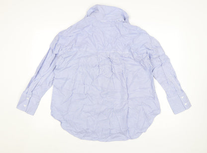 Zara Women Blue Striped Cotton Button-Up Shirt Size S