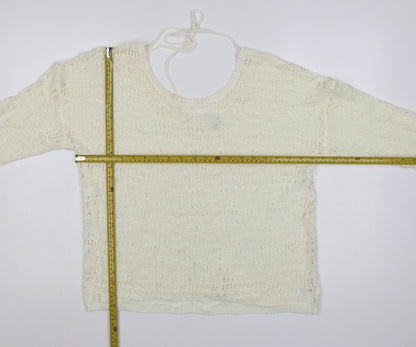 Kaleidoscope Women Ivory Open-Knit 3/4 Sleeve Pullover Jumper Size 14