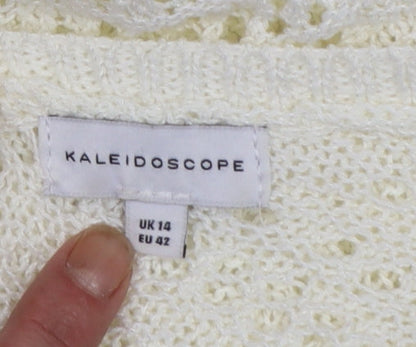 Kaleidoscope Women Ivory Open-Knit 3/4 Sleeve Pullover Jumper Size 14