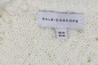 Kaleidoscope Women Ivory Open-Knit 3/4 Sleeve Pullover Jumper Size 14