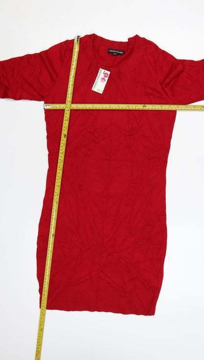 Warehouse Women Red Knit Mini Dress UK 12 Bodycon Long Sleeve