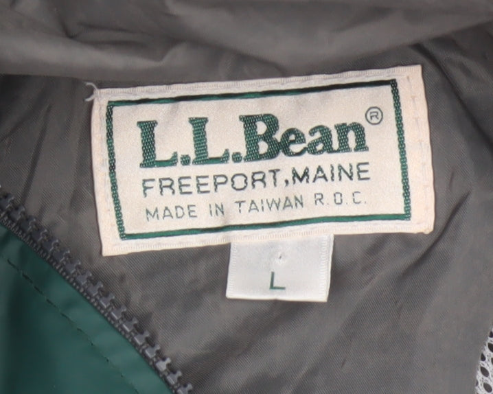 L.L.Bean Men’s Green Waterproof Hooded Rain Coat Jacket L