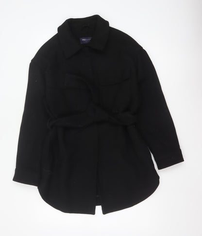 Marks and Spencer Women Black Wool Blend Belted Overcoat Size S