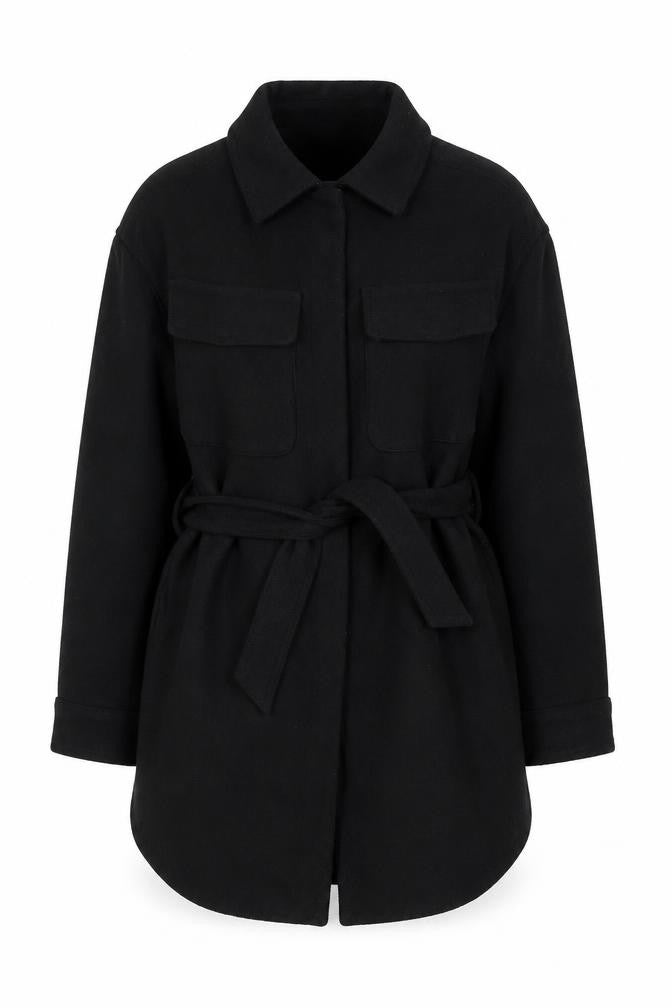 Marks & Spencer Women Black Wool Blend Belted Overcoat Size S