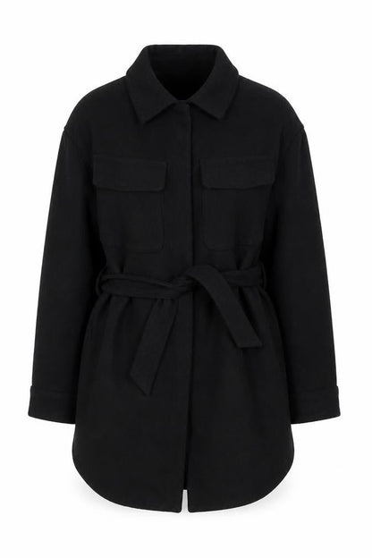 Marks & Spencer Women Black Wool Blend Belted Overcoat Size S