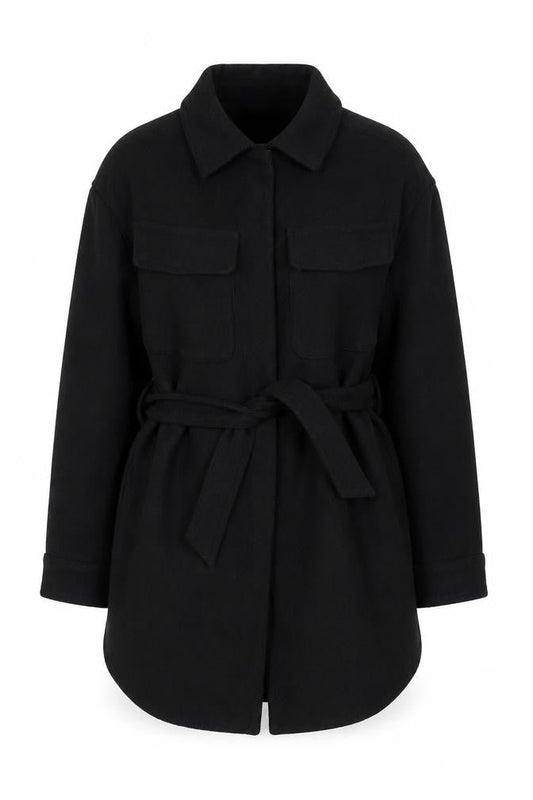 Marks and Spencer Women Black Wool Blend Belted Overcoat Size S