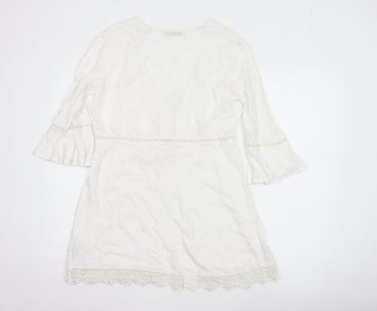 Oasis Women White Bohemian Tunic Viscose Blouse S