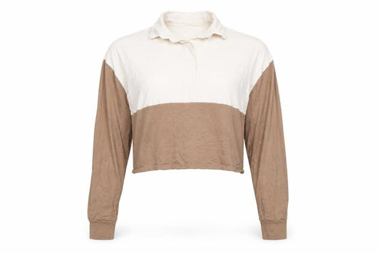 Hollister Women Beige Cropped Button-Up Long Sleeve Top M