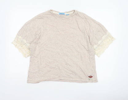 Superdry Womens Beige Crochet Sleeve T-Shirt Size 12