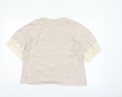 Superdry Womens Beige Crochet Sleeve T-Shirt Size 12
