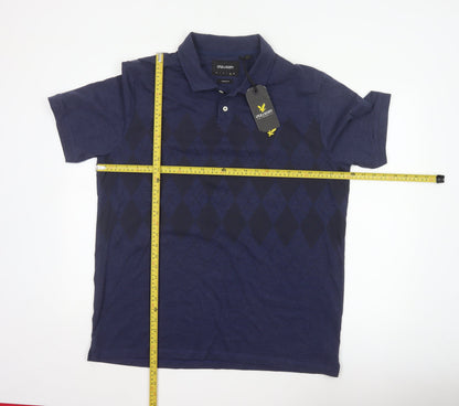 Lyle & Scott Men's Blue Argyle Polo Shirt XL Cotton Blend
