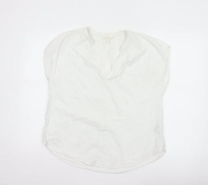 H&M Womens White Short Sleeve Viscose Cotton Blouse Size 12