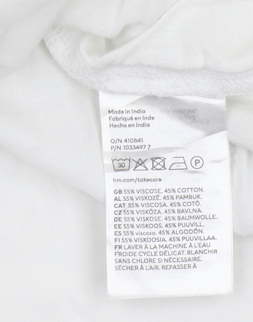 H&M Womens White Short Sleeve Viscose Cotton Blouse Size 12