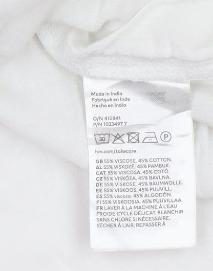 H&M Womens White Short Sleeve Viscose Cotton Blouse Size 12