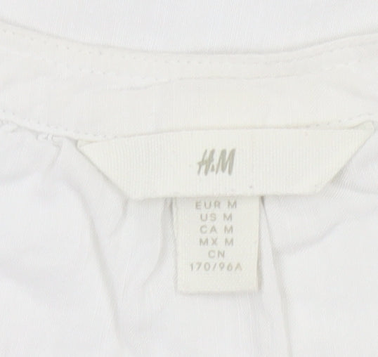 H&M Womens White Short Sleeve Viscose Cotton Blouse Size 12