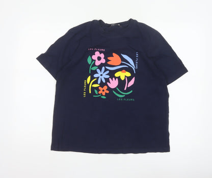 Marks and Spencer Women Blue Floral Les Fleurs T-Shirt Size 14