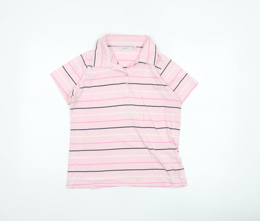 EWM Women Pink Striped Polo Shirt Size Small 10-12 100% Cotton