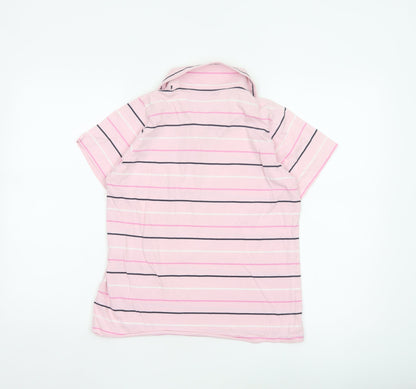 EWM Women Pink Striped Polo Shirt Size Small 10-12 100% Cotton