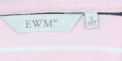 EWM Women Pink Striped Polo Shirt Size Small 10-12 100% Cotton