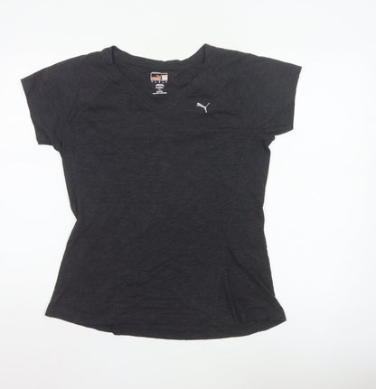 Puma Womens Black V-Neck Short Sleeve Basic Sports T-Shirt Size 14