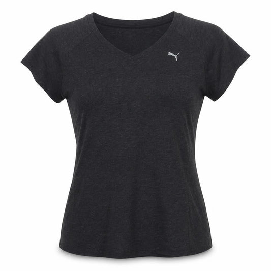 Front view of Puma women’s black v-neck short sleeve basic sports t-shirt, size UK 14