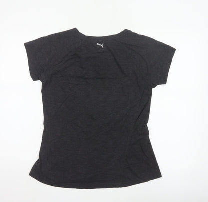 Puma Womens Black V-Neck Short Sleeve Basic Sports T-Shirt Size 14