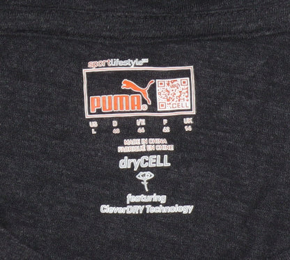 Puma Womens Black V-Neck Short Sleeve Basic Sports T-Shirt Size 14