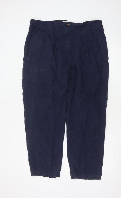 Marks and Spencer Per Una Women’s Blue Linen Blend Relaxed Trousers Size 18