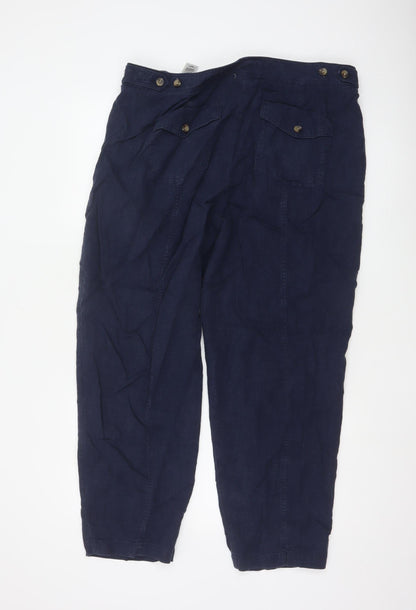 Marks and Spencer Per Una Women’s Blue Linen Blend Relaxed Trousers Size 18