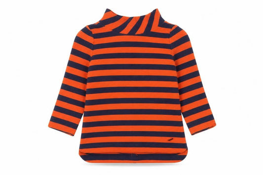 Boden Women Orange Navy Striped Cowl Neck Top Size 10
