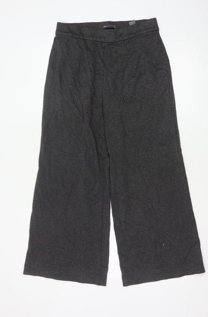 Marks and Spencer Women Grey Check Wide-Leg Trousers Size 12 Short
