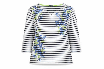Maine New England Women's White Striped 3/4 Sleeve V-Neck Cotton T-Shirt Size 16