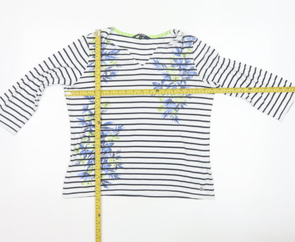 Maine New England Women's White Striped 3/4 Sleeve V-Neck Cotton T-Shirt Size 16