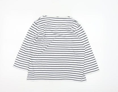 Maine New England Women's White Striped 3/4 Sleeve V-Neck Cotton T-Shirt Size 16