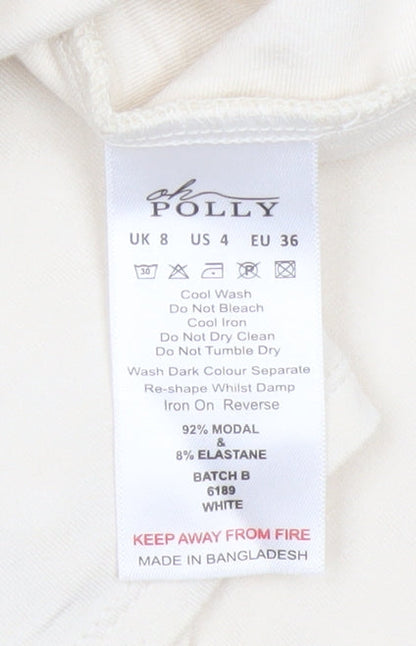 Oh Polly Women's White Size 8 Skater Mini Skirt Stretch Modal