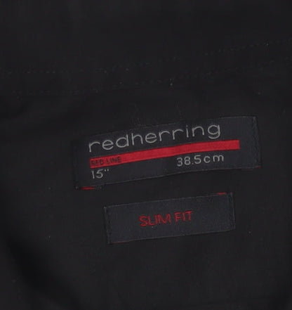 Red Herring Men's Black Slim Fit Long Sleeve Shirt 15in