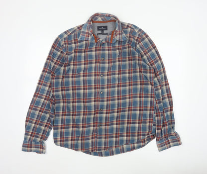Marks and Spencer Blue Harbour Men's Multicoloured Plaid Cotton Button-Up Shirt M