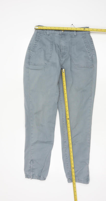 Marks and Spencer Womens Grey Regular Cotton Blend Ankle Zip Trousers Size 10